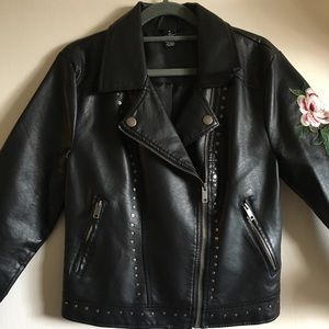Floral Faux Leather Jacket Rue 21 Flower Embroidery Patch